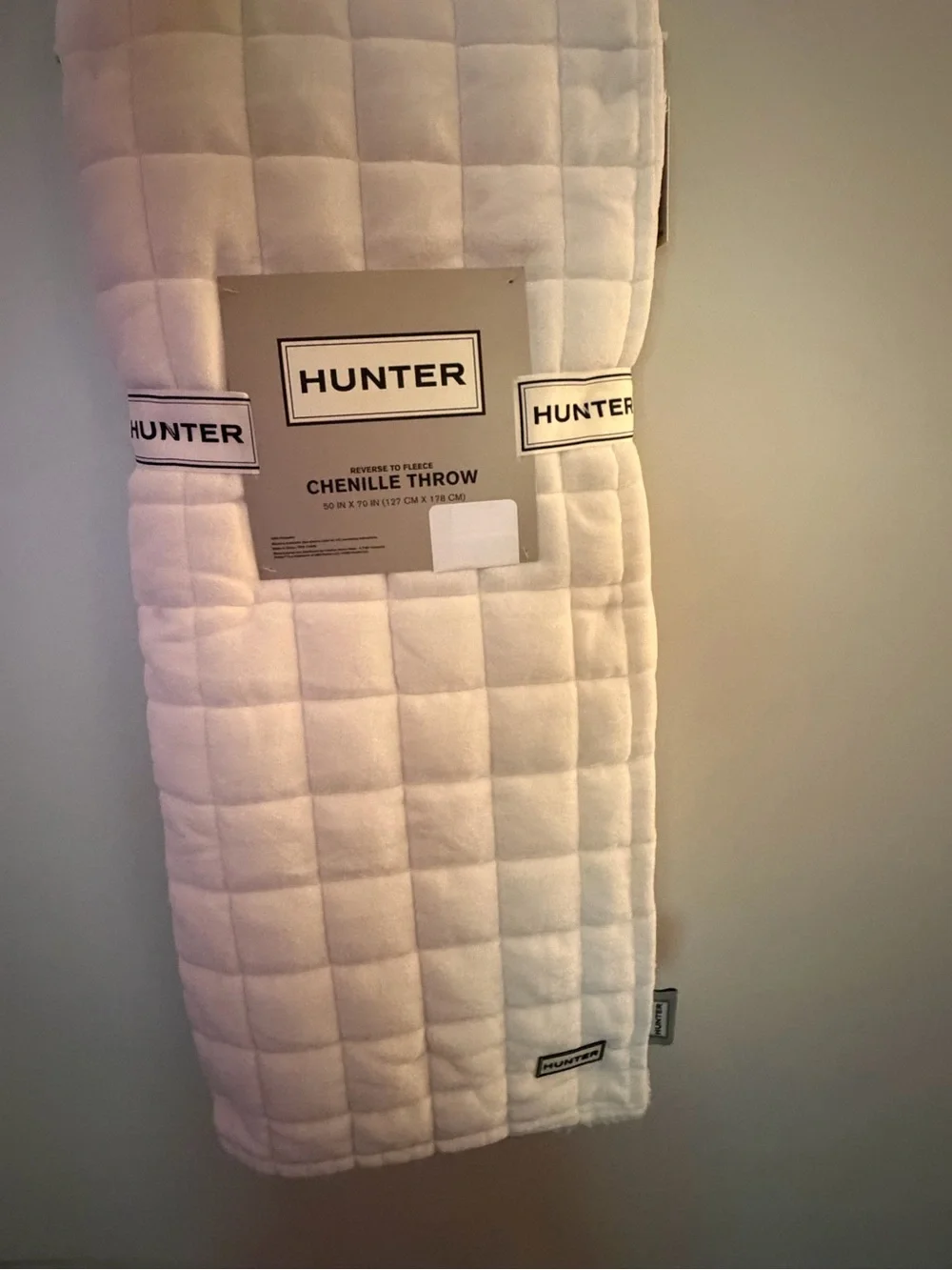 Hunter White Quilted Chenille Throw Blanket